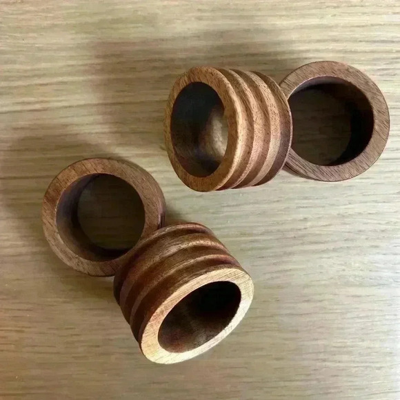 NEW Aldi Wooden Napkin Rings Set 4pieces dining table decor boho - Picture 2 of 4